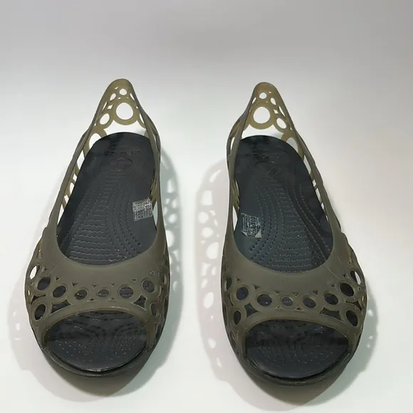 CROCS Adrina Ballet Open Toe Slip On Flats Gray Espresso Brown Size 10