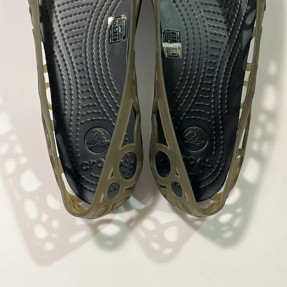 CROCS Adrina Ballet Open Toe Slip On Flats Gray Espresso Brown Size 10