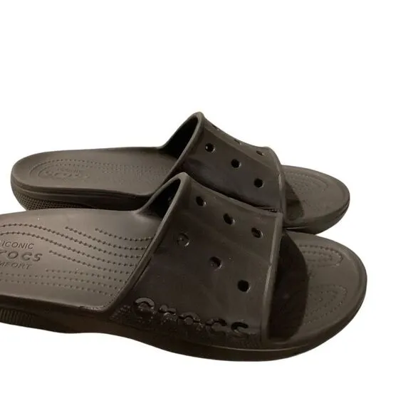 Crocs Baya II Slide 208215-001 Unisex US M12 Flats Black Rubber Slip-On Sandals