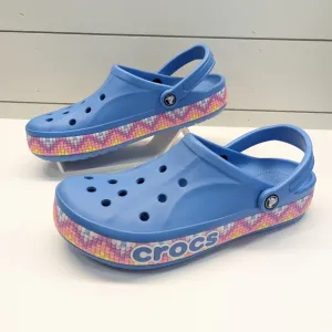 Crocs Bayaband Chevron Band Clogs Slip-On Slides Flip Flop Blue Sandals Men's 11