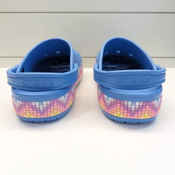Crocs Bayaband Chevron Band Clogs Slip-On Slides Flip Flop Blue Sandals Men's 11