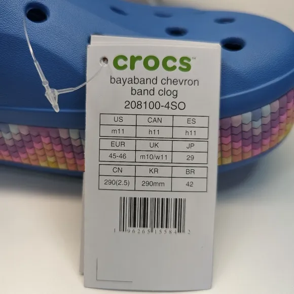 Crocs Bayaband Chevron Band Clogs Slip-On Slides Flip Flop Blue Sandals Men's 11