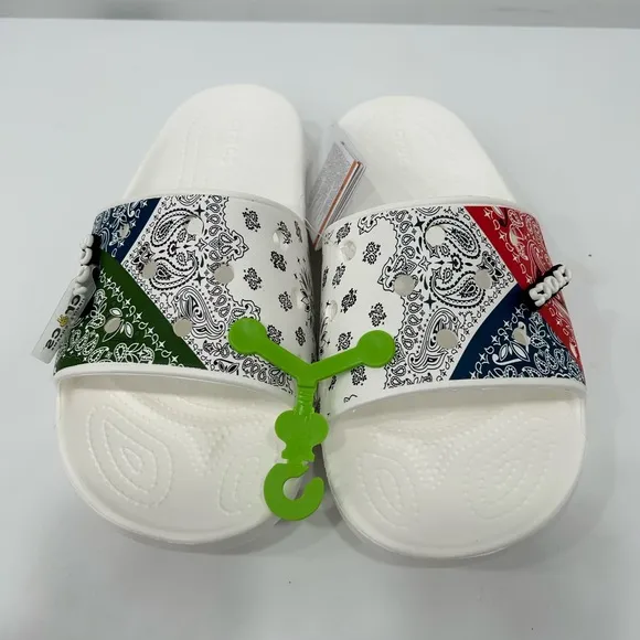 Crocs Classic Bandana Slide Paisley White Men Slip On Sandals 208064-90H Size 10