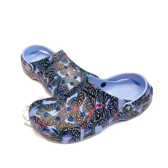 CROCS Classic Butterfly Clog Sandals Mens Size 12 Womens Size 14 Purple Multi