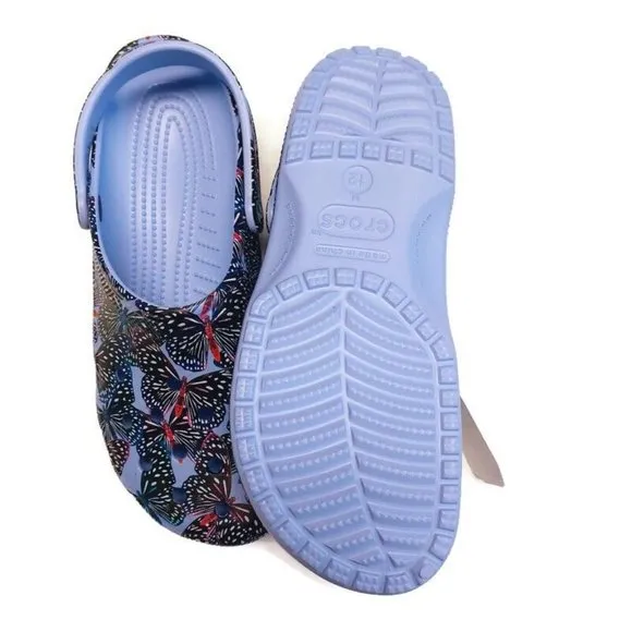 CROCS Classic Butterfly Clog Sandals Mens Size 12 Womens Size 14 Purple Multi