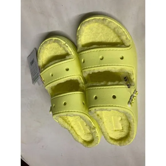 Crocs Classic Cozzzy Sandal Yellow Men Size 13 Fuzzy Lined Slip-On New With Tag