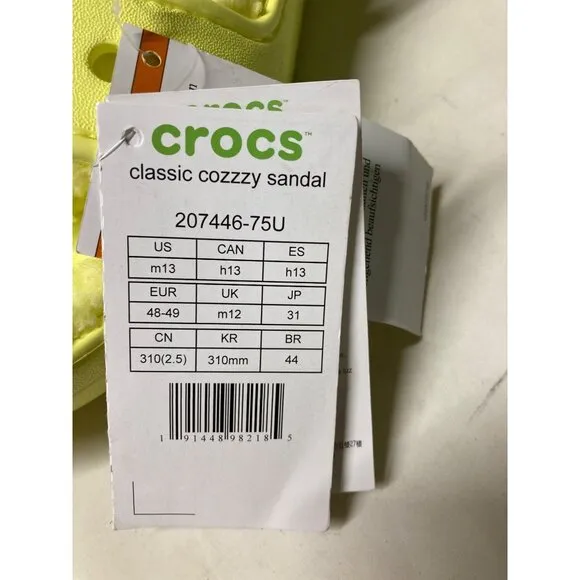 Crocs Classic Cozzzy Sandal Yellow Men Size 13 Fuzzy Lined Slip-On New With Tag