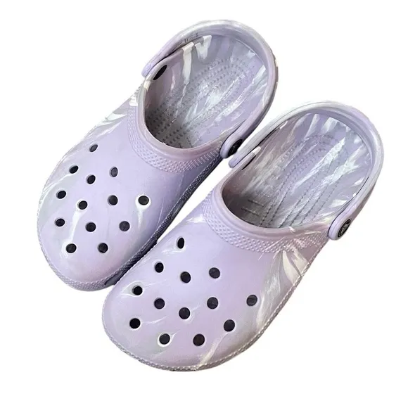 CROCS Classic Marbled Clog Shoes Purple White 6
