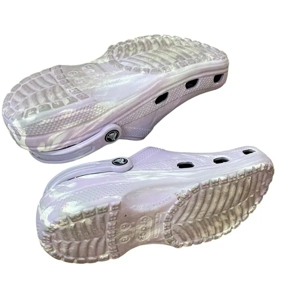CROCS Classic Marbled Clog Shoes Purple White 6