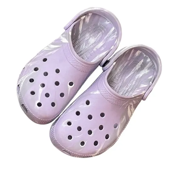 CROCS Classic Marbled Clog Shoes Purple White 6