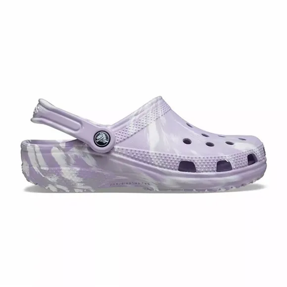 CROCS Classic Marbled Clog Shoes Purple White 6