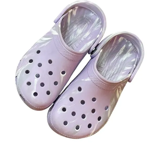 CROCS Classic Marbled Clog Shoes Purple White 6
