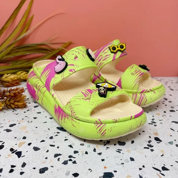 CROCS Classic Spring Break Crush Platform Women’s Lime Slip On Sandals Sz 7