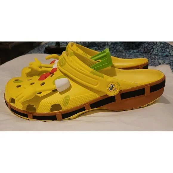 crocs Spongebob SquarePants Classic  Banana Yellow Unisex Slip On Sz 12‎ &amp;13 M
