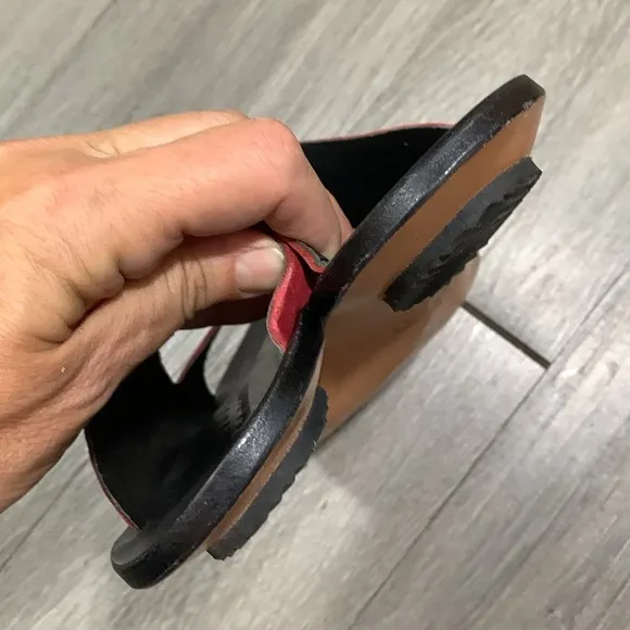 CYDWOQ Red Leather Handmade in USA Slip-On Thong Sandals size 38=8