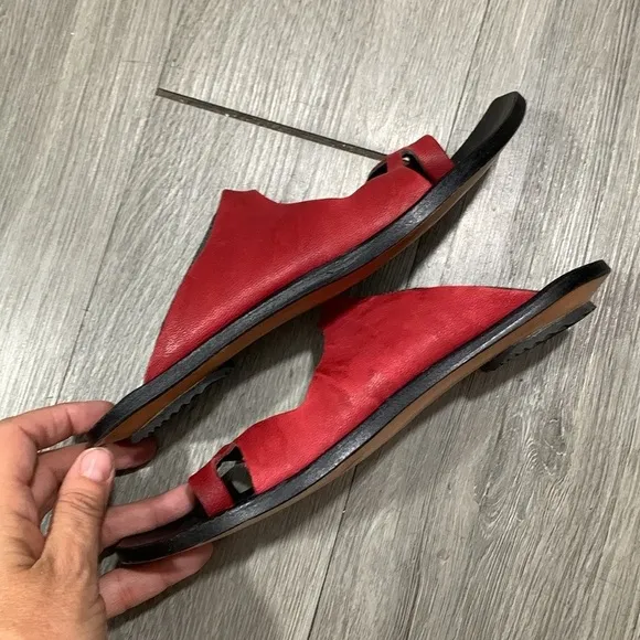 CYDWOQ Red Leather Handmade in USA Slip-On Thong Sandals size 38=8