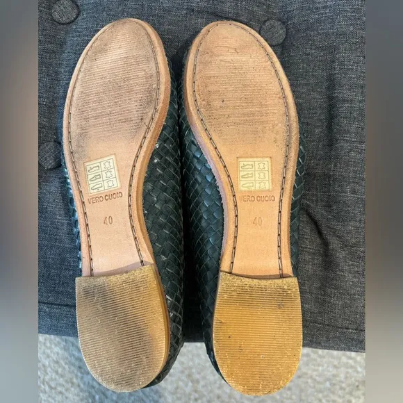 Daniela Mori Green Woven Leather Ballet Flats Size 40