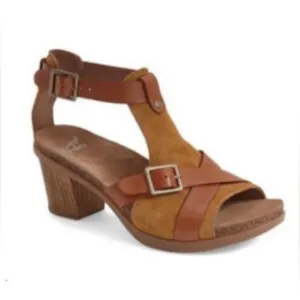 Dansko Dominique Block Heel Sandals Brown T Strap Size 38 US 8