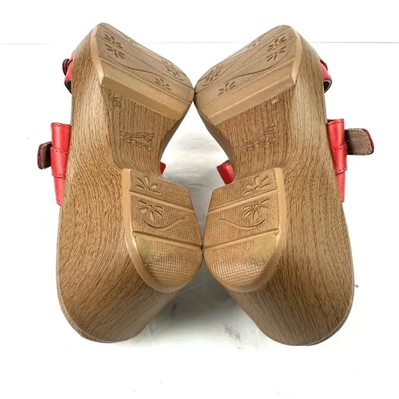 Dansko Jessie Sandals 37 Red Leather Slip On Buckle Shoes Womens