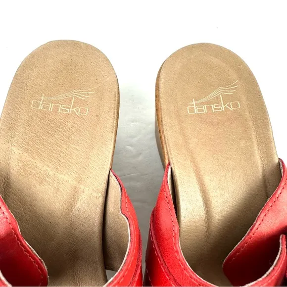 Dansko Jessie Sandals 37 Red Leather Slip On Buckle Shoes Womens