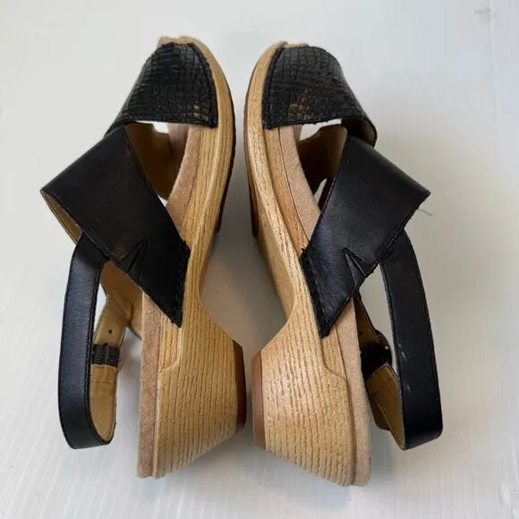 Dansko Lindy leather cross strap slingback black sandals size 40/ 9.5-10