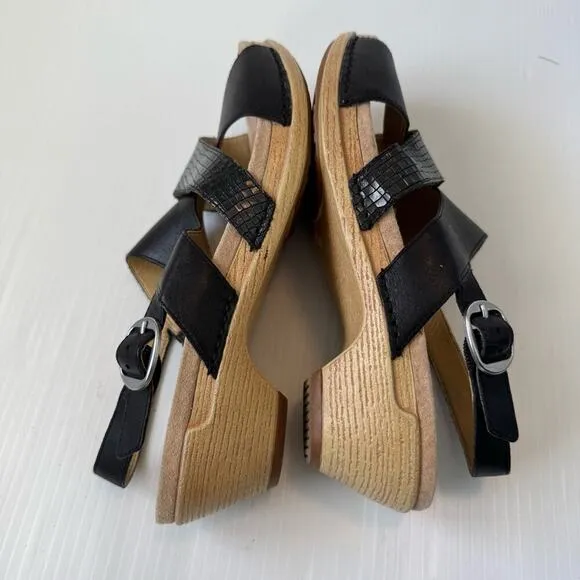 Dansko Lindy leather cross strap slingback black sandals size 40/ 9.5-10