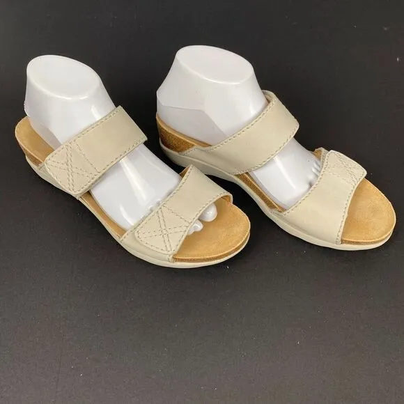 Dansko Maddy Milled Sandals Women's 40 / 9.5 Ivory Nubuck Wedge Double Strap