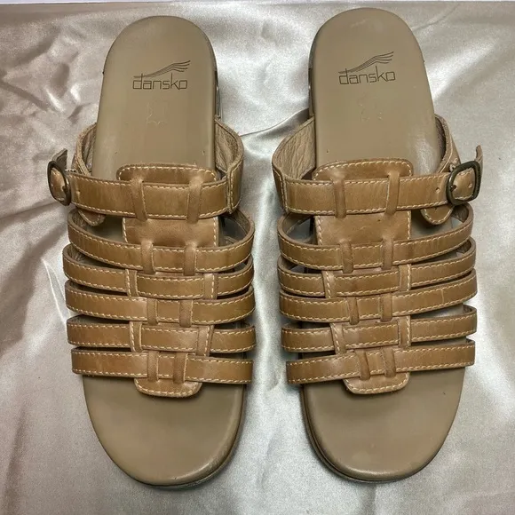 Dansko Marion Strappy  Clog  Slide Tan Leather Sandal Sz EU 41 US 10.5-11