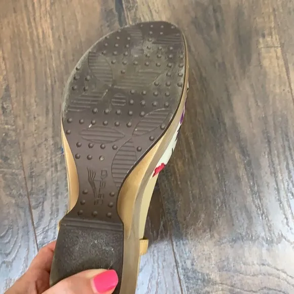 Dansko Naomi Floral Tan Wedge Slingback Sandal