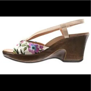 Dansko Naomi Floral Tan Wedge Slingback Sandal