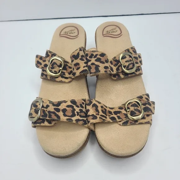 Dansko Sophie Slip On Sandals Leopard Suede Buckle Size EU‎ 40