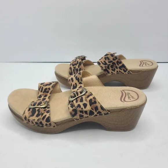 Dansko Sophie Slip On Sandals Leopard Suede Buckle Size EU‎ 40