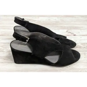 David Tate Harlem Womens Size 10M Black Leather Ankle Strap Wedge Sandals