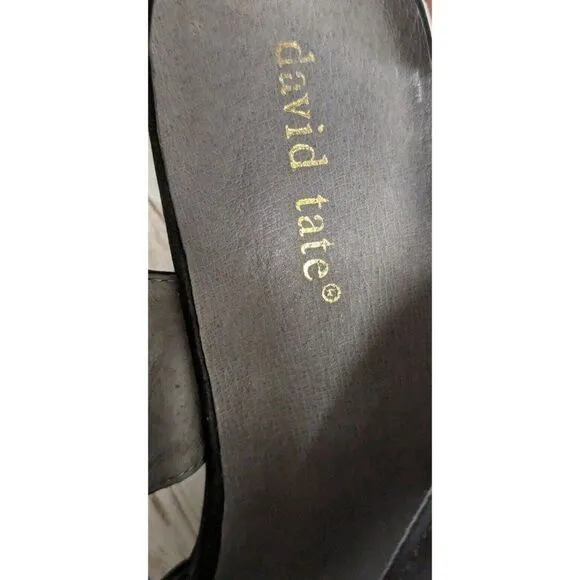 David Tate Harlem Womens Size 10M Black Leather Ankle Strap Wedge Sandals