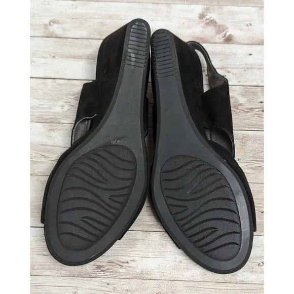 David Tate Harlem Womens Size 10M Black Leather Ankle Strap Wedge Sandals