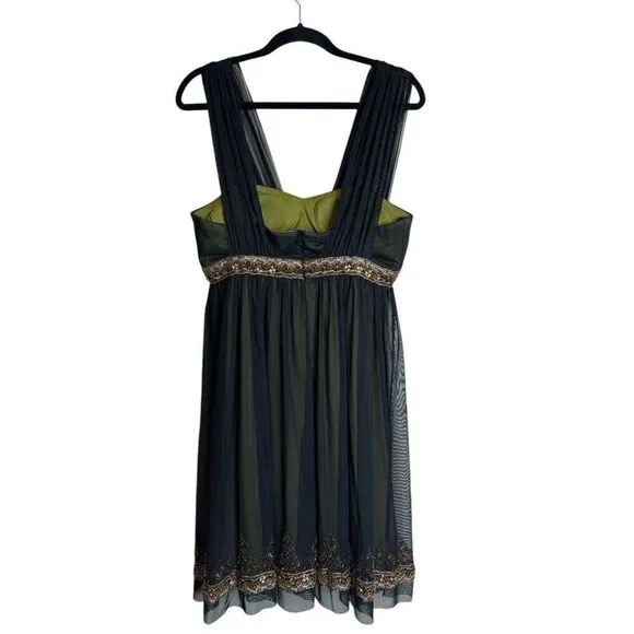 Decode 1.8  Fairy Grunge Embroidered Beaded Chiffon Green Sheer Black Overlay 10