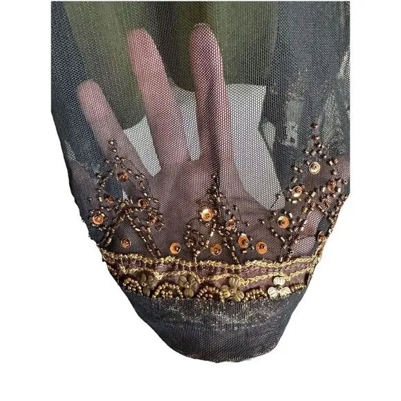 Decode 1.8  Fairy Grunge Embroidered Beaded Chiffon Green Sheer Black Overlay 10