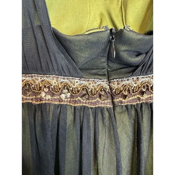 Decode 1.8  Fairy Grunge Embroidered Beaded Chiffon Green Sheer Black Overlay 10