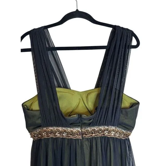 Decode 1.8  Fairy Grunge Embroidered Beaded Chiffon Green Sheer Black Overlay 10