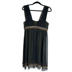 Decode 1.8  Fairy Grunge Embroidered Beaded Chiffon Green Sheer Black Overlay 10