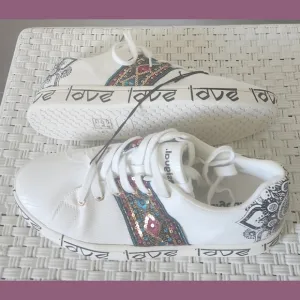 Desigual White Cosmic Exotic Indian Love Sneakers Sz 10