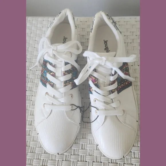 Desigual White Cosmic Exotic Indian Love Sneakers Sz 10