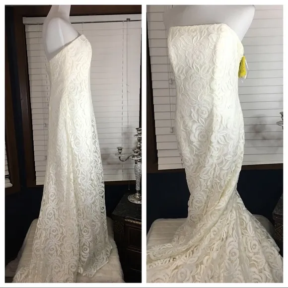 Dessy/Sandals Ivory Lace Wedding Gown size 6 NWT