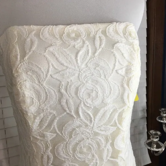 Dessy/Sandals Ivory Lace Wedding Gown size 6 NWT