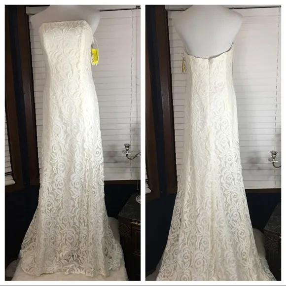 Dessy/Sandals Ivory Lace Wedding Gown size 6 NWT