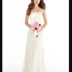 Dessy/Sandals Ivory Lace Wedding Gown size 6 NWT