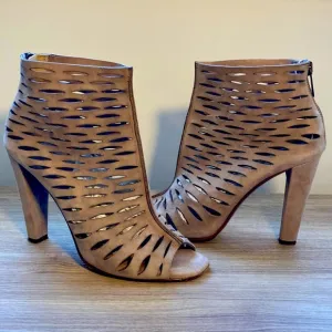 Diane Von Furstenberg Alexandria cutout bootie sandals heel 7 sand