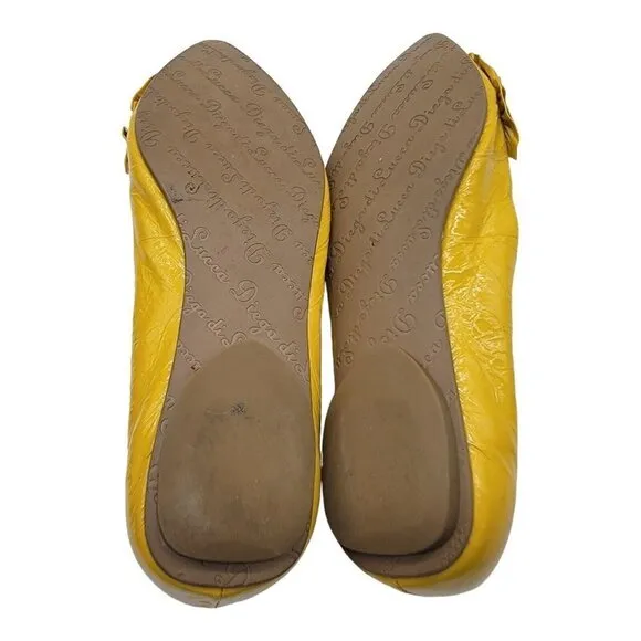 DIEGO DI LUCCA Ladonna Ruffled Flats Pointed Toe Yellow Patent Leather Size 5B