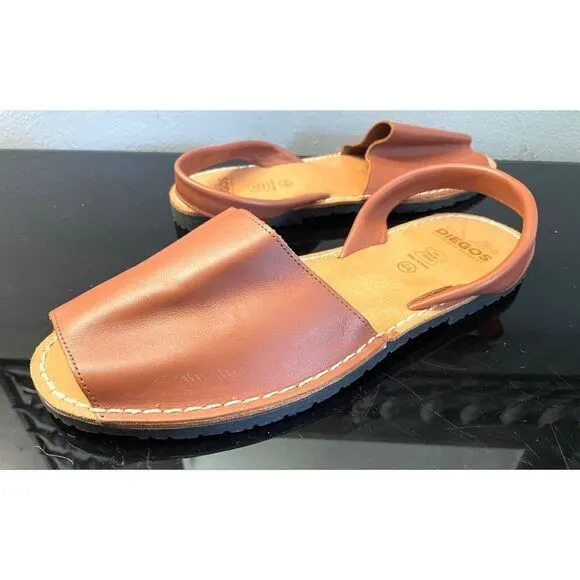 Diegos Spanish Brown Leather Avarcas Men’s Sandals 44/11 Slip on Back Strap NEW