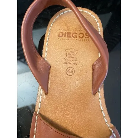 Diegos Spanish Brown Leather Avarcas Men’s Sandals 44/11 Slip on Back Strap NEW